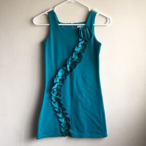 Sweet Heart Rose Sz 10 Straight Teal Girls Dress Satin Ruffle Rosette Sleeveless